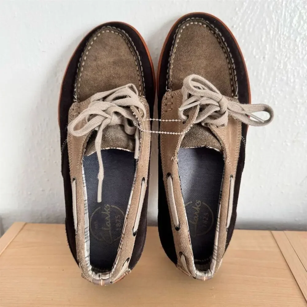 Clarks Men's Brown Suede Boat Shoes Size 8.5 Casual Lace Up